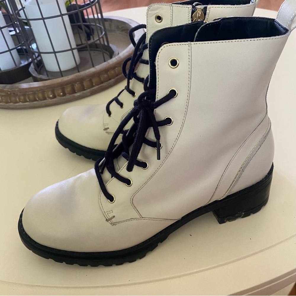 Cole Haan cream combat boots with black laces